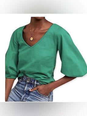 Anthropologie Velvet By Graham & Spencer Green Balloon Top Size XS